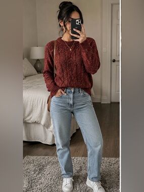 A New Day Maroon Speckled Knit Sweater | Size XS | Cozy Fall Sweater